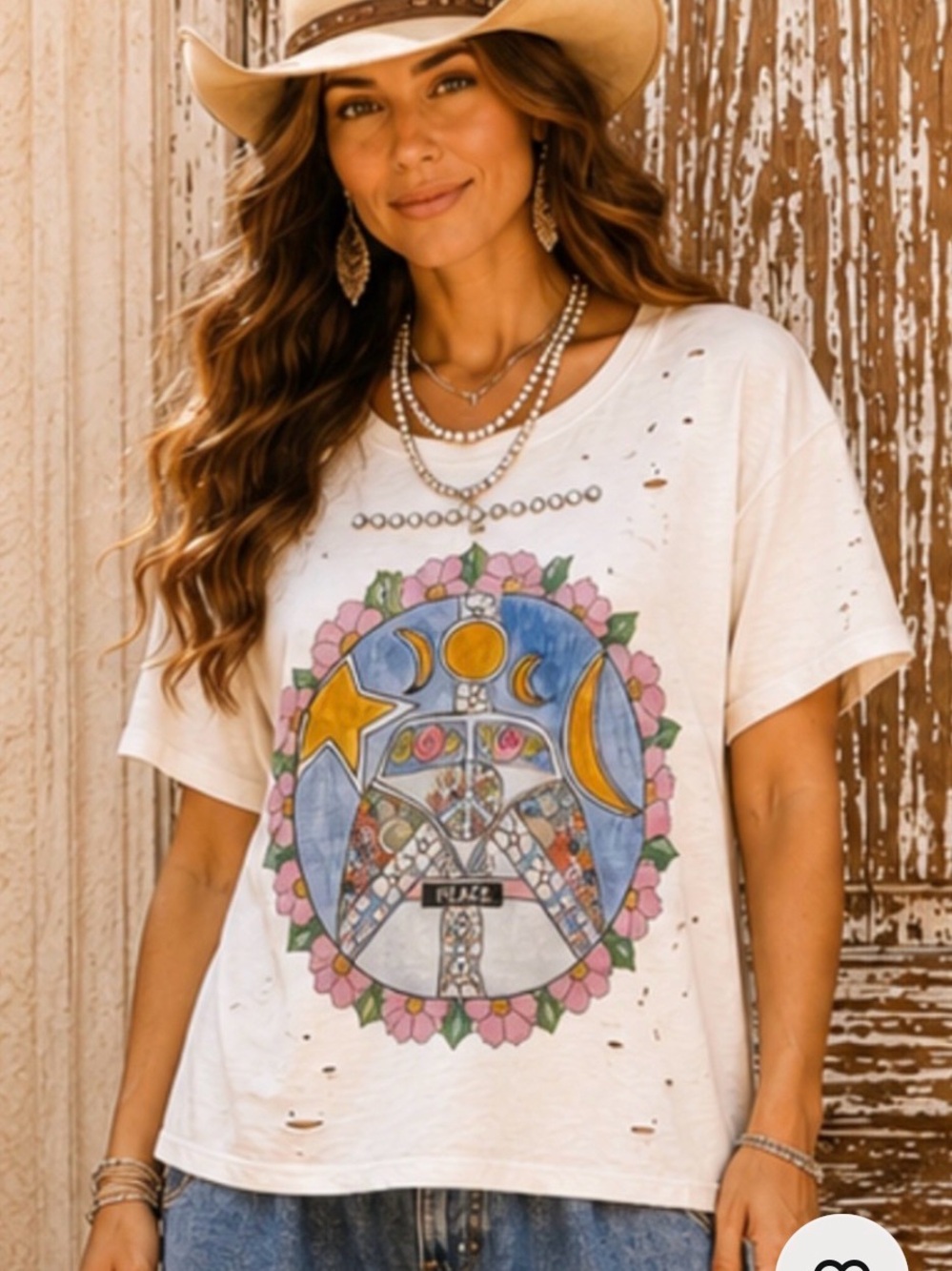 A Rare Bird Boho Graphic Cream Tattered  Women’s Tee